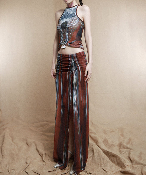 Striped Slit Drawstring Skirt